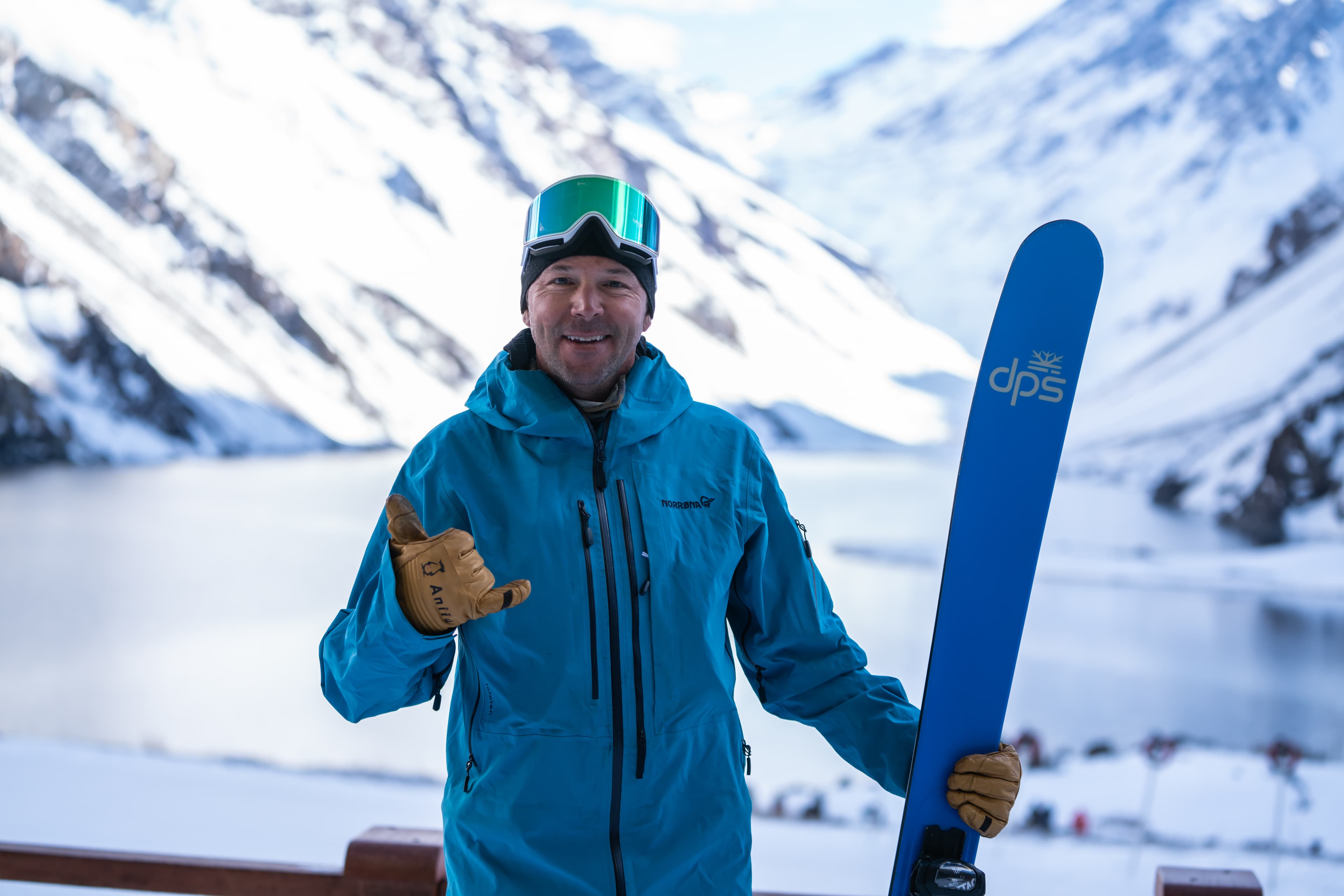 Chris Davenport at Portillo with the lake below