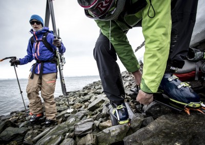 Chris Davenport and Ingrid Backstrom during the filming of "Faces of Dav" in Svalbard, Norway on May 28, 2014. — photo : Christian Pondella