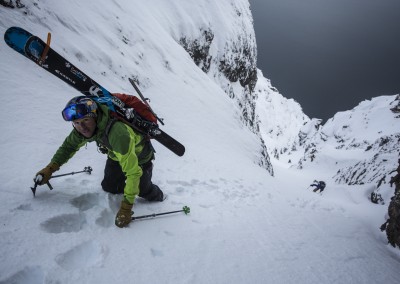 Chris Davenport and Ingrid Backstrom during the filming of "Faces of Dav" in Svalbard, Norway on May 28, 2014. —  p: Christian Pondella